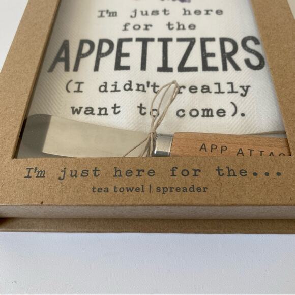 Mud Pie Tea Towel Spreader I’m Just Here For The Appetizers Gift Set NIB NWTS - Picture 4 of 5